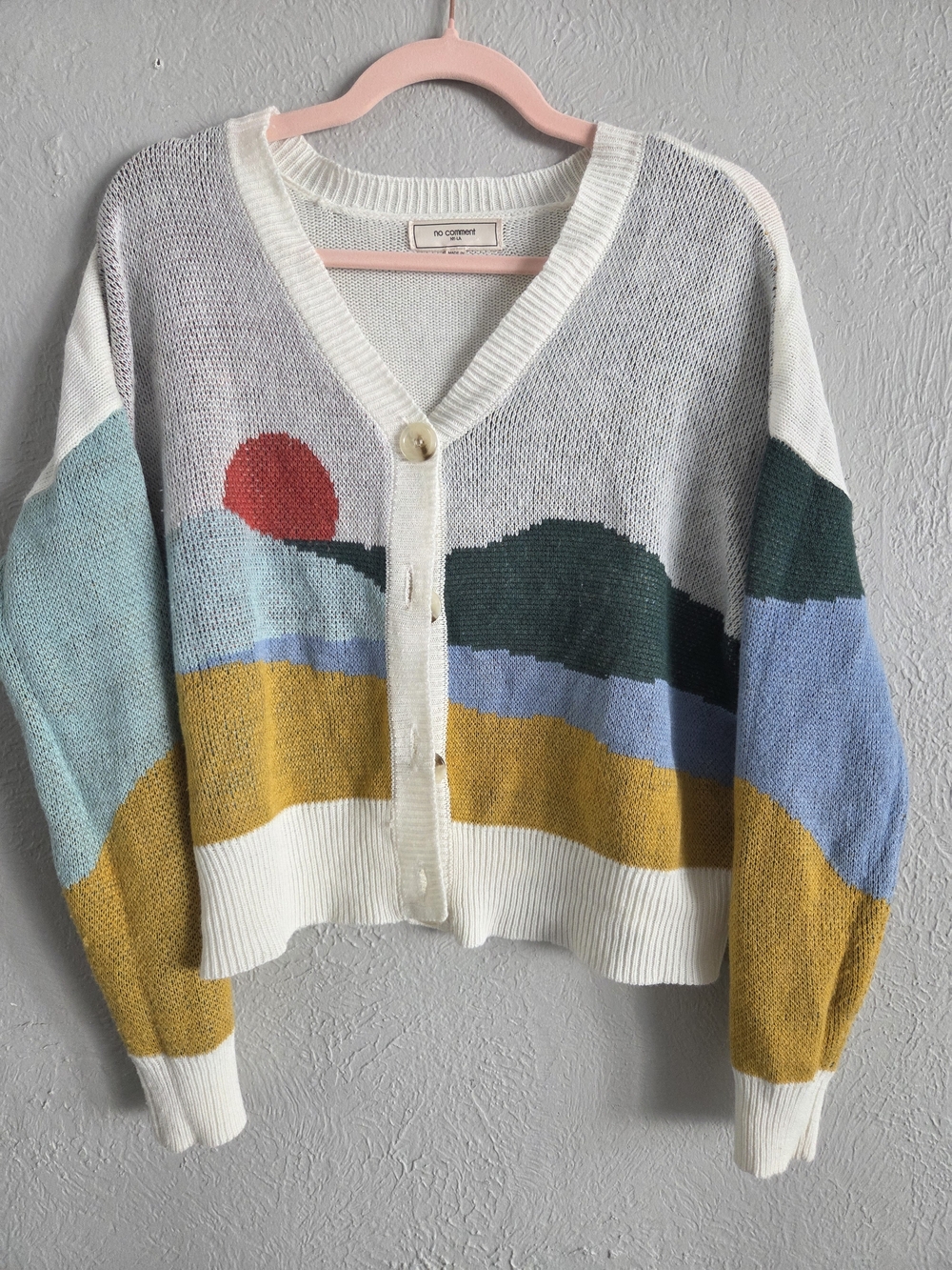 No Comment Medium Colorblock Cardigan Sweater Cottagecore Coquette Boho Y2K M